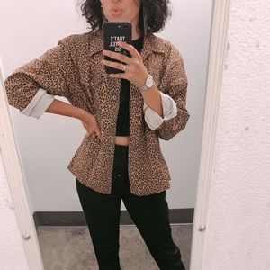 Cotton/Denim Cheetah/Leopard Print Jacket